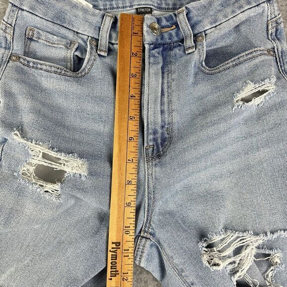 American Eagle Curvy Mom Jeans Womens 00R Med Wash Shark Bite Hem Stretch Denim - Picture 11 of 16